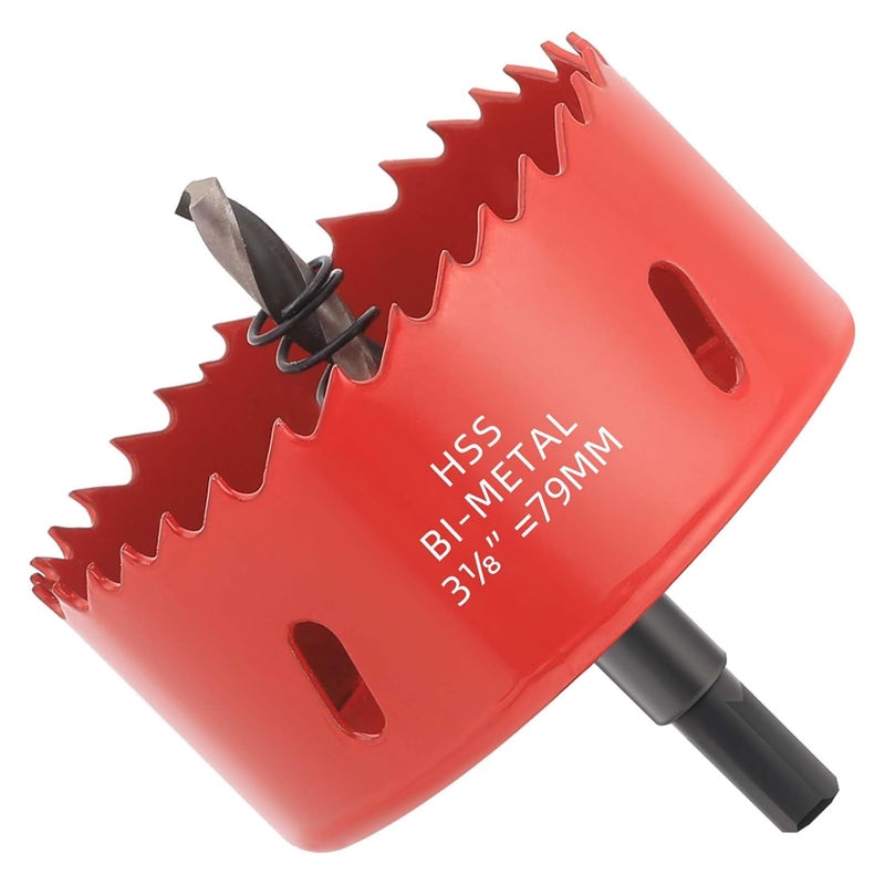 GARHWAL 3-1/8 inch Bi-Metal Hole Saw Drill Bit - Ideal for Circular Cuts in Wood, Plastic, and Sheet Metal - 1-3/16" Cutting Depth - Includes Arbor and Pilot Bit - Image 1